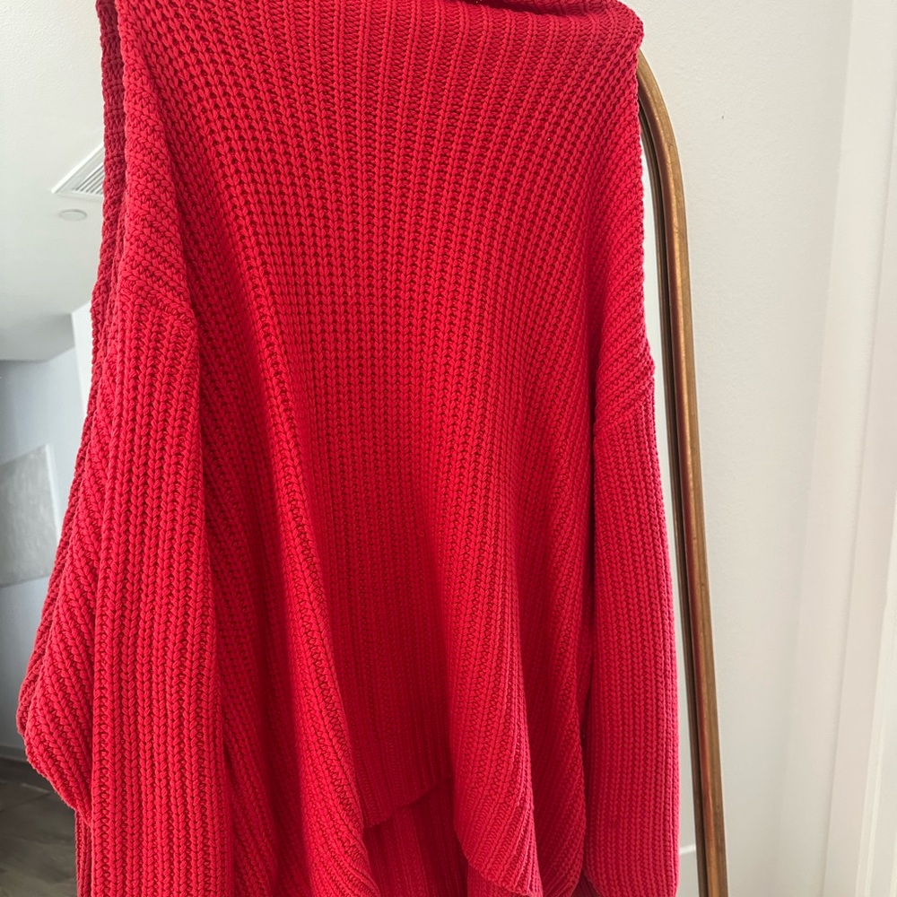 Free People Vibrant Red Cowl Neck Sweater